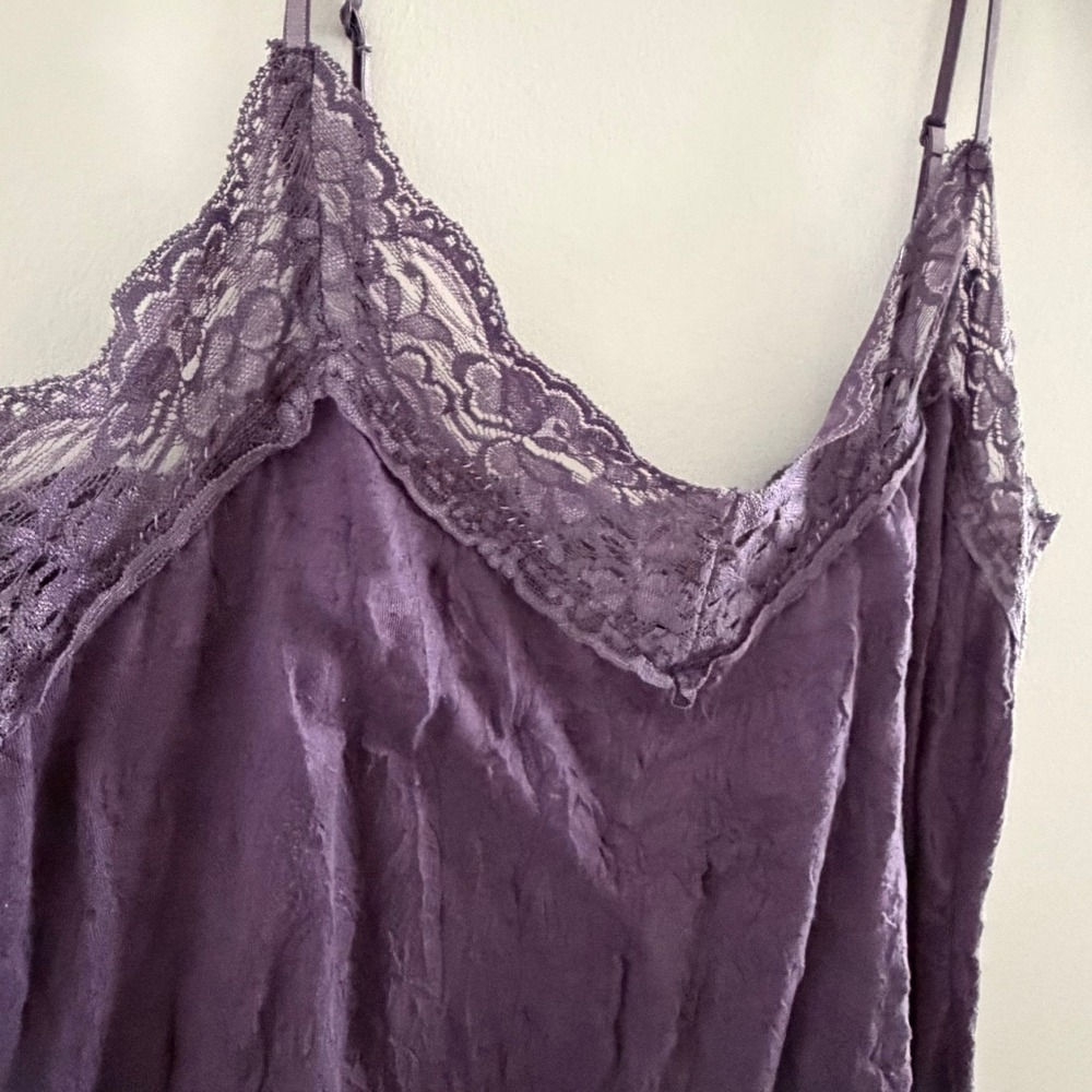 Purple Lace Trim Crinkle Camisole V-Neck Tank Top Y2K Indie Sleeze Festival - Picture 3 of 8